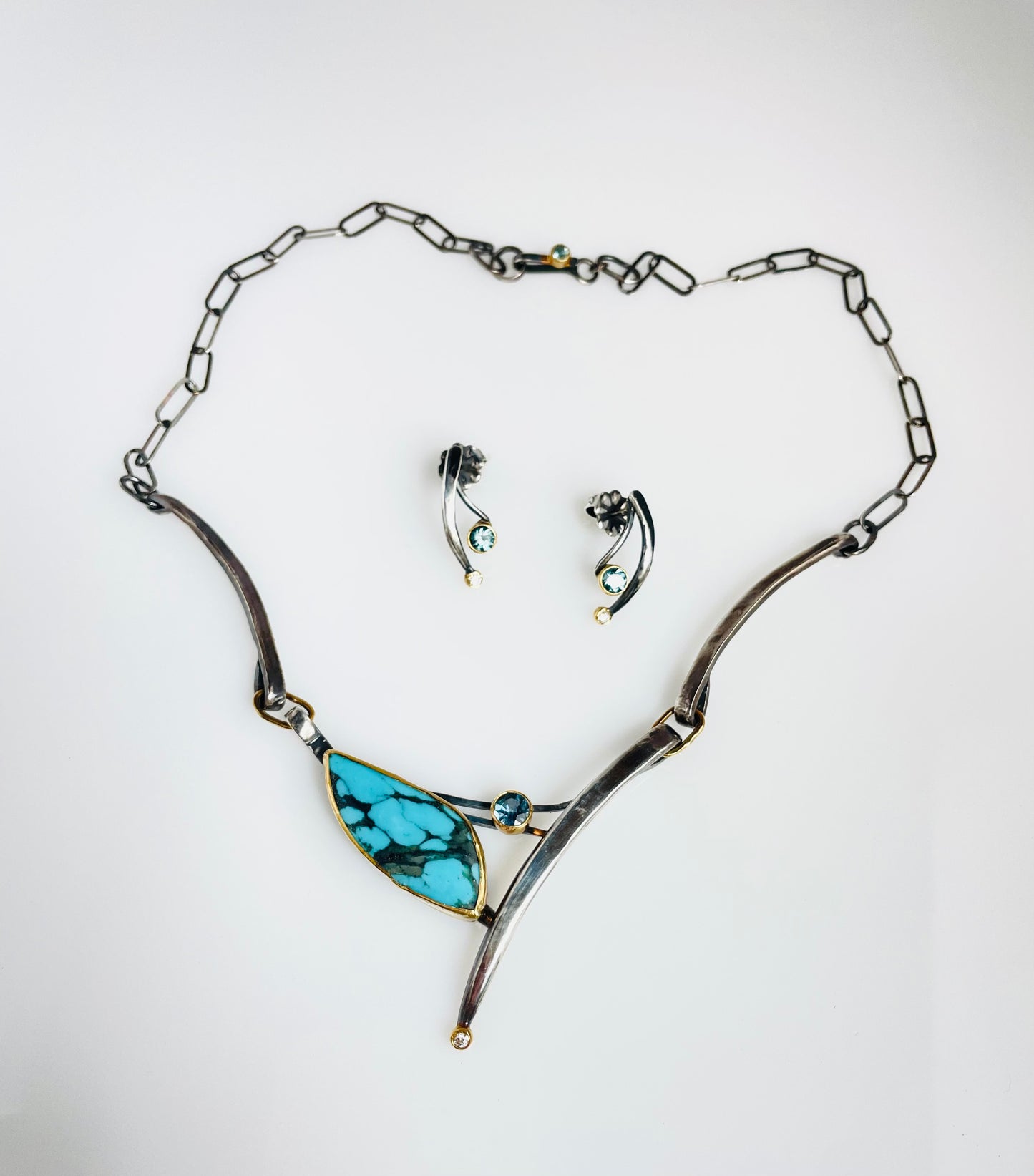 Ithica Peak Turquoise, Montana Sapphire and Diamonds Set