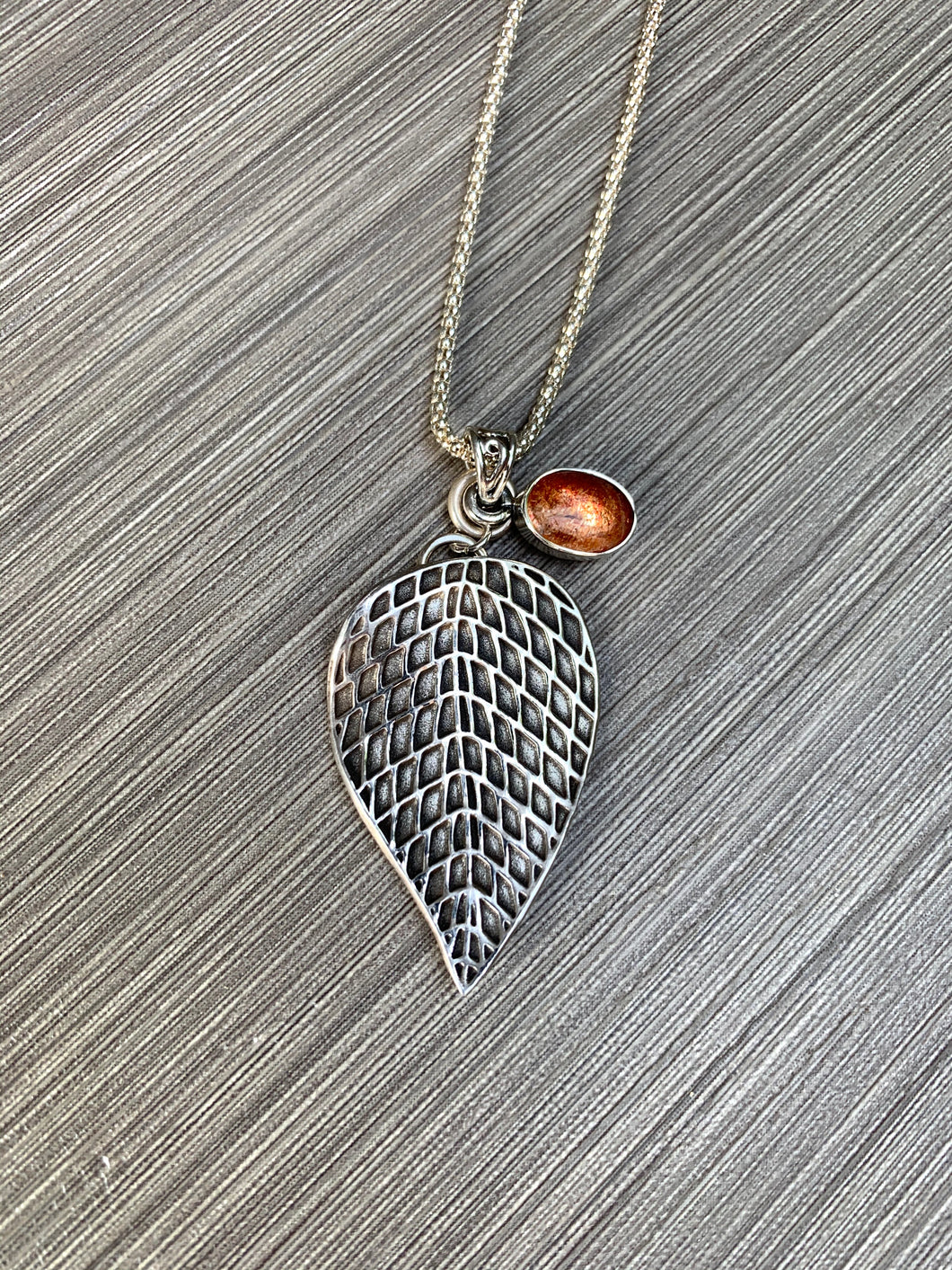 Sunstone Falling Leaf Pendant Necklace
